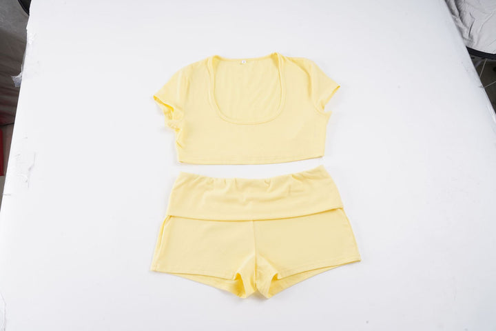Damer Sporty Crop-Top og Høj Talje Shorts Sæt Skovae