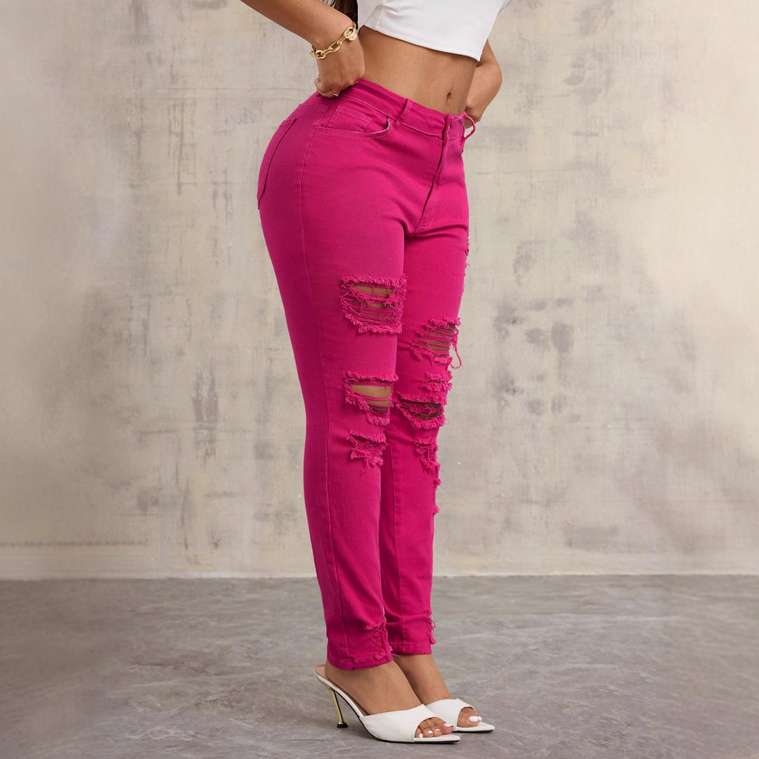 Kvindelige afslappede skinny jeans med ødelagte detaljer og høj talje Stilla