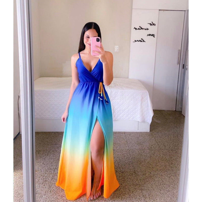 Femme Bohemian Stil Maxi Kjole med justerbare Spaghetti-stropper Stilla