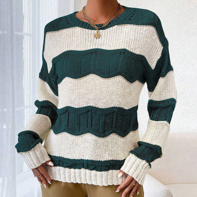 Kvinders afslappede strikket sweater med bølgestruktur og lange ærmer Stilla