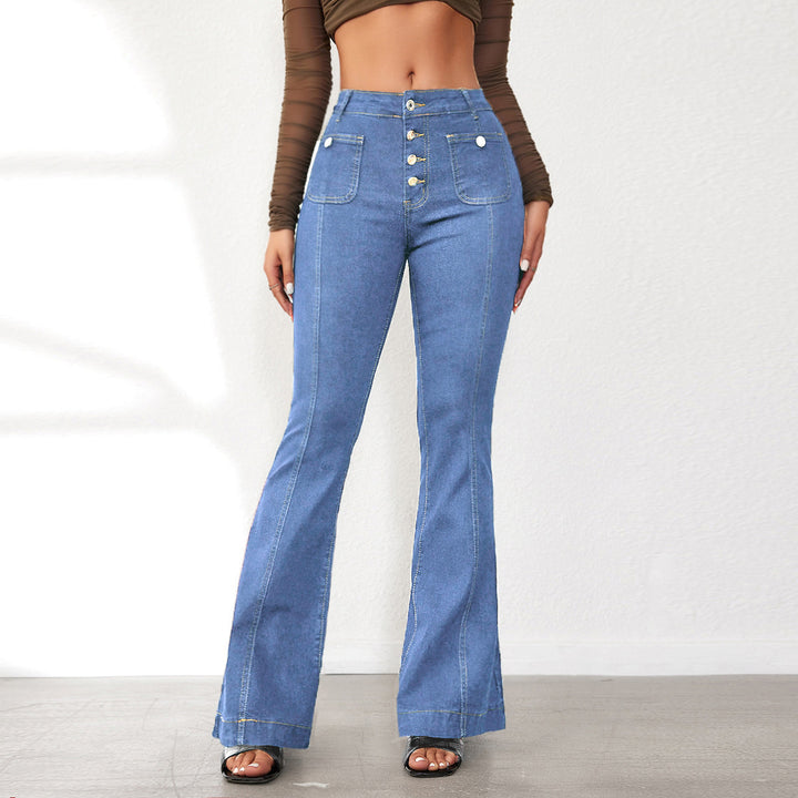 Dame Flared Jeans med høj talje og fashionable knapdetaljer Stilla