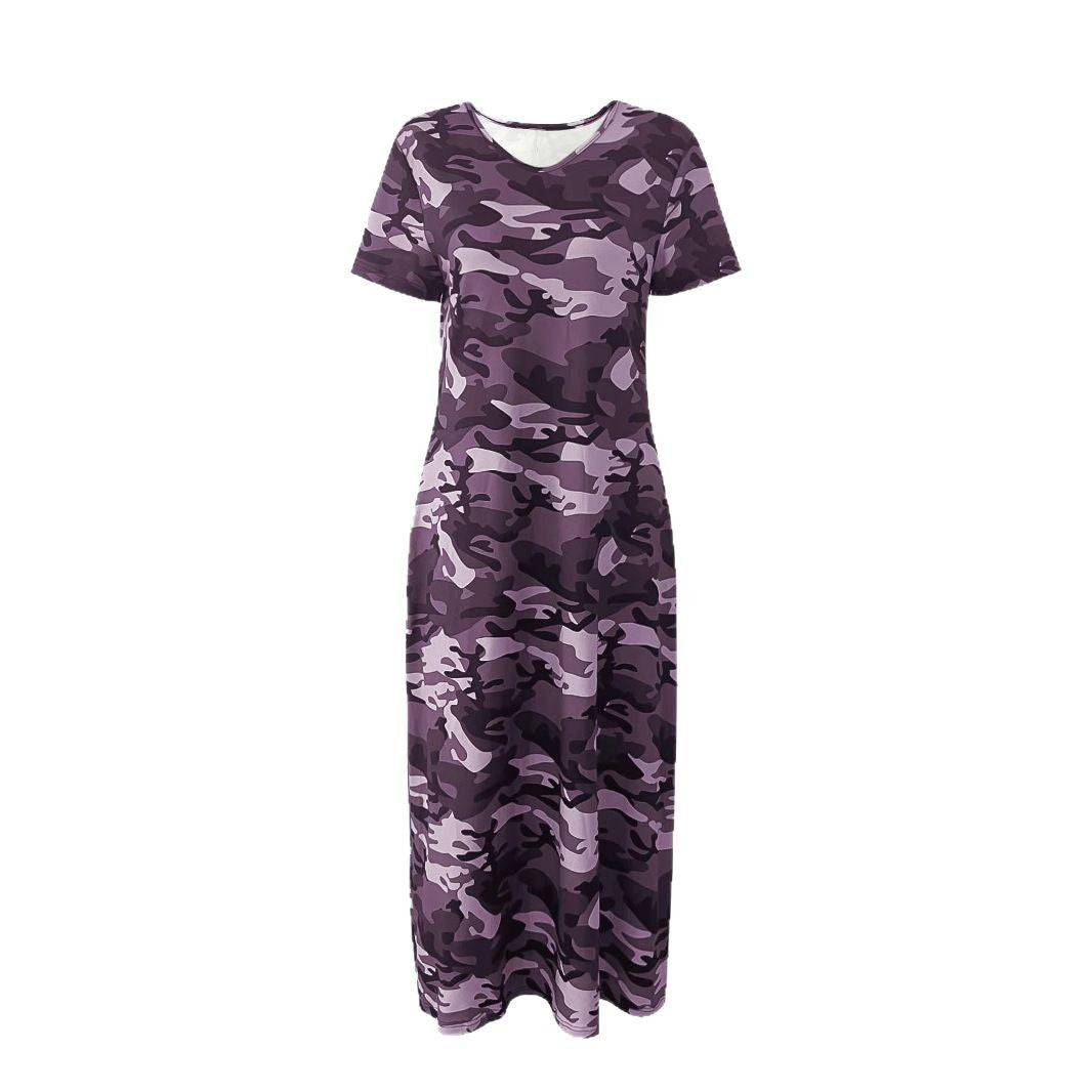 Dame afslappet maxikjole med camouflage-mønster Stilla
