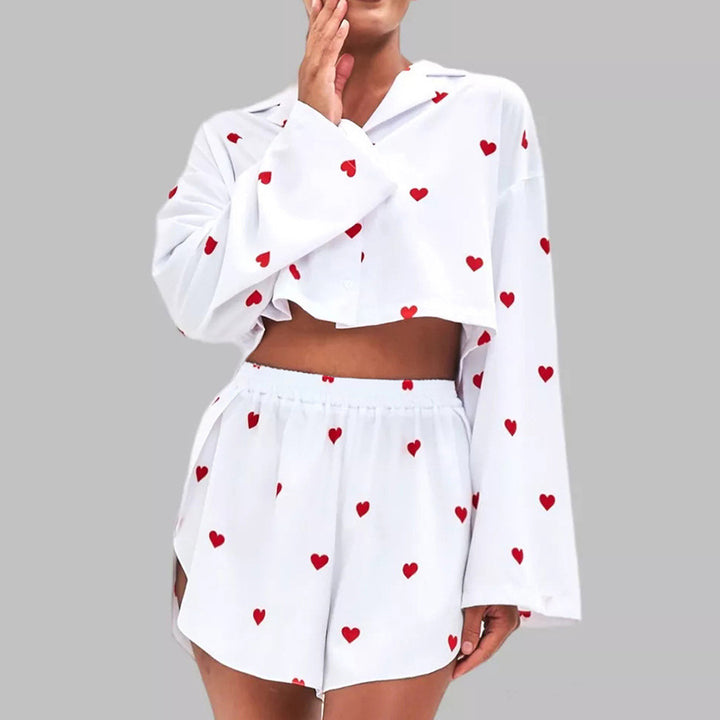 Dame pyjamasæt med legende hjerte design og let snit Stilla