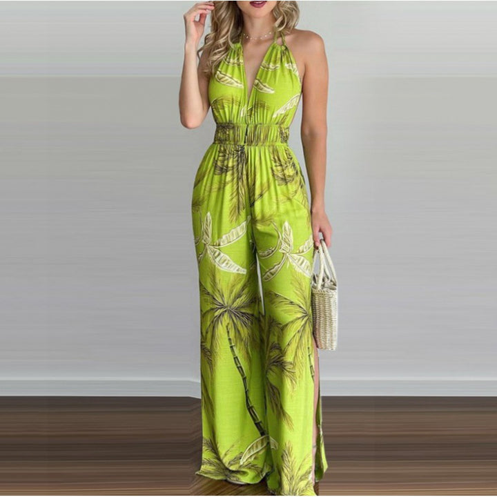 Kvinder Bohemian Halterneck Maxi Jumpsuit med siden slids Stilla