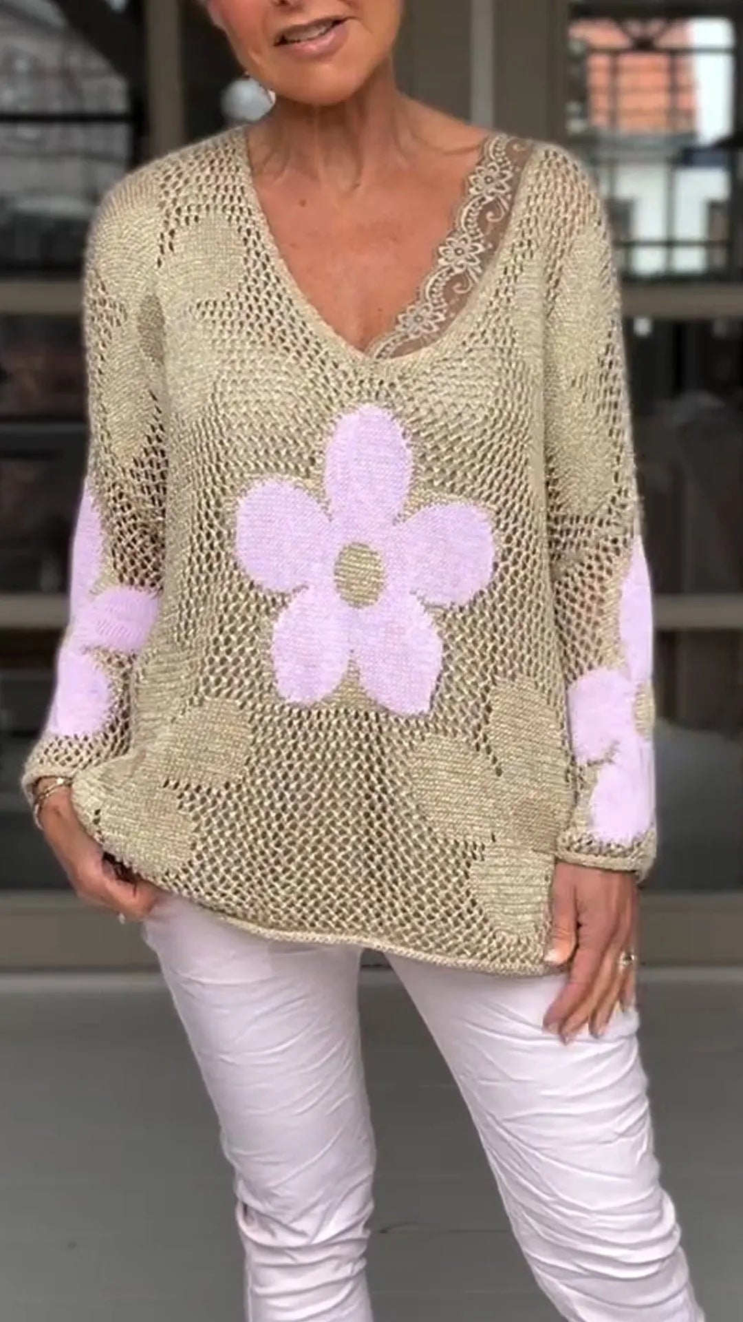 Femme Floral Hækletrøje Stilla