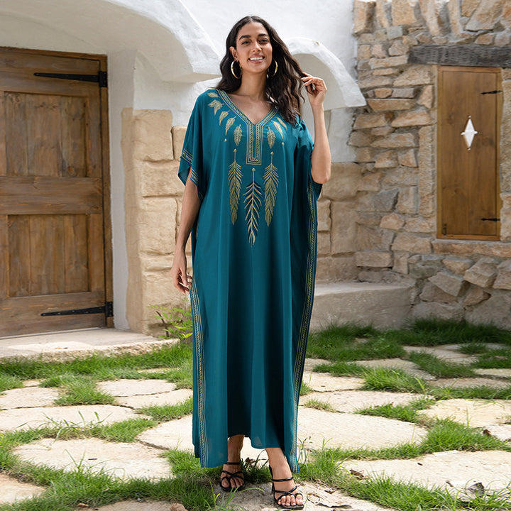 Dame luftig kaftan med elegant broderedesign og sideslids Stilla