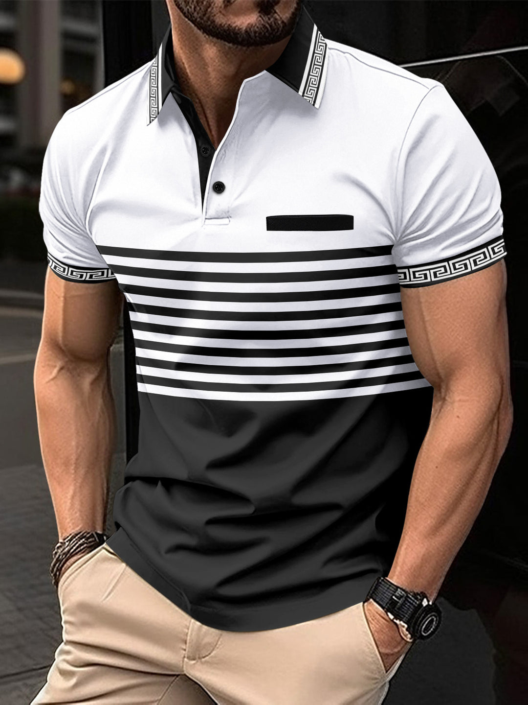 Herrernes polo skjorte med moderne stribemønster og elegante kontrastdetaljer Stilla