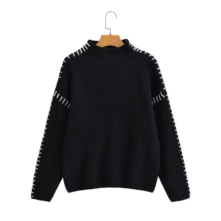 Dame hyggelig sweater med høj krave og struktureret strikkemønster Stilla