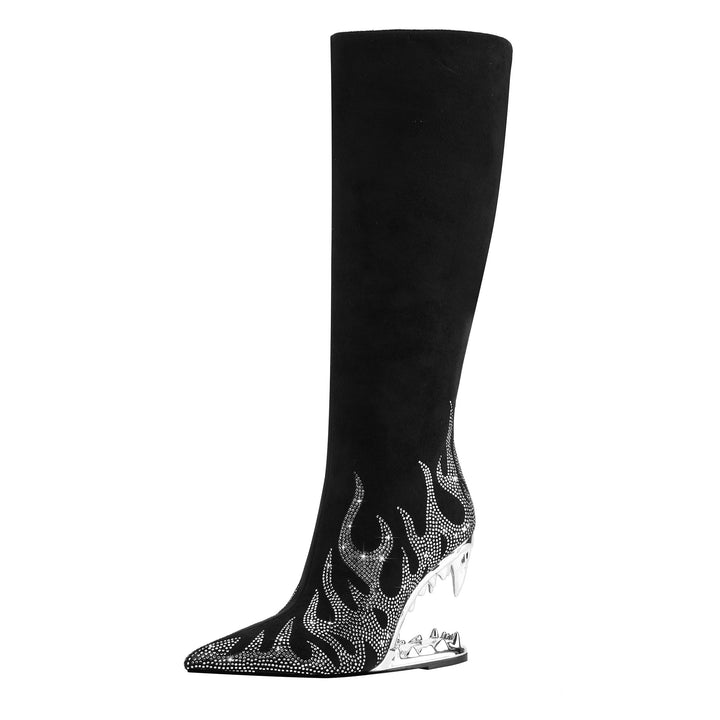 Femme Over-the-Knee Flame-Detail Stiletto-Støvler med skulpturerede hæle Stilla