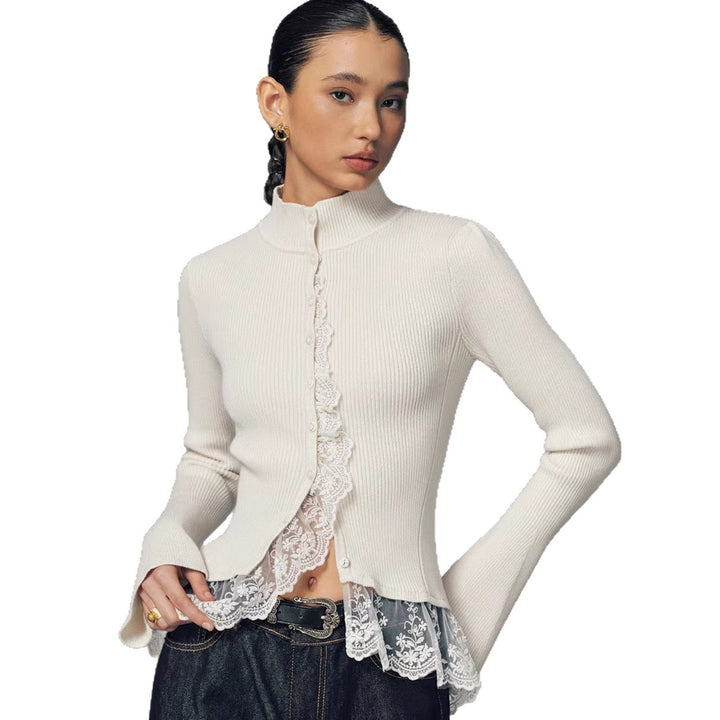 Dame cardigan med blonder og moderne peplum Stilla