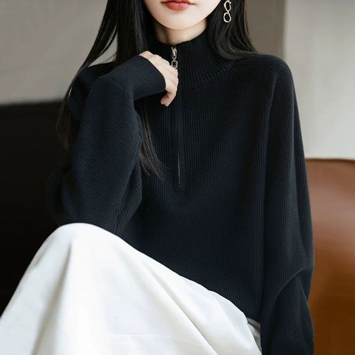 Damer fashionable sweater med høj krave og lynlås Stilla