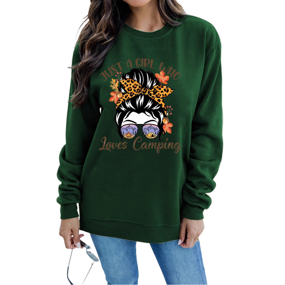Kvinders sweatshirt med kunstnerisk campingmotiv Stilla