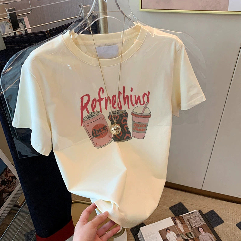 Dame T-shirt med kreativ drikmotiv og afslappet snit Stilla