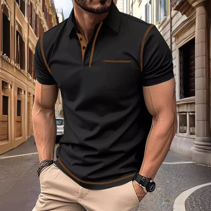 Herrer Poloshirt med dekorative kontrastsyninger og brystlomme Stilla