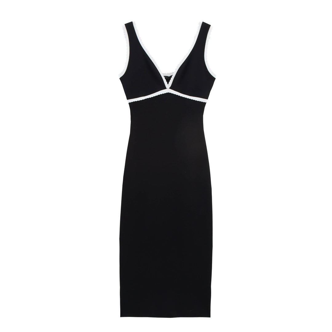 Dame Sleek V-udskæring Bodycon Midi Kjole med Kontrastbesætning Stilla