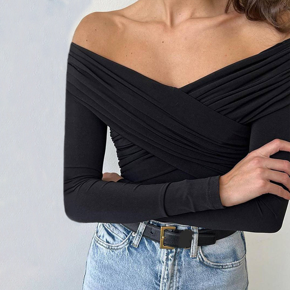 Kvinders langærmet bodystocking med chikt off-shoulder design og raffineret drapering detalje Stilla