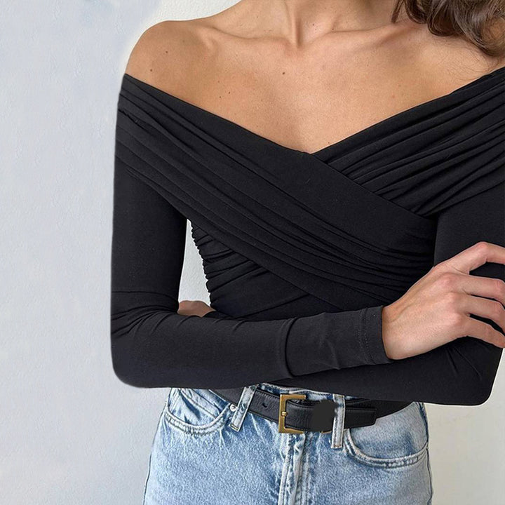 Kvinders langærmet bodystocking med chikt off-shoulder design og raffineret drapering detalje Stilla