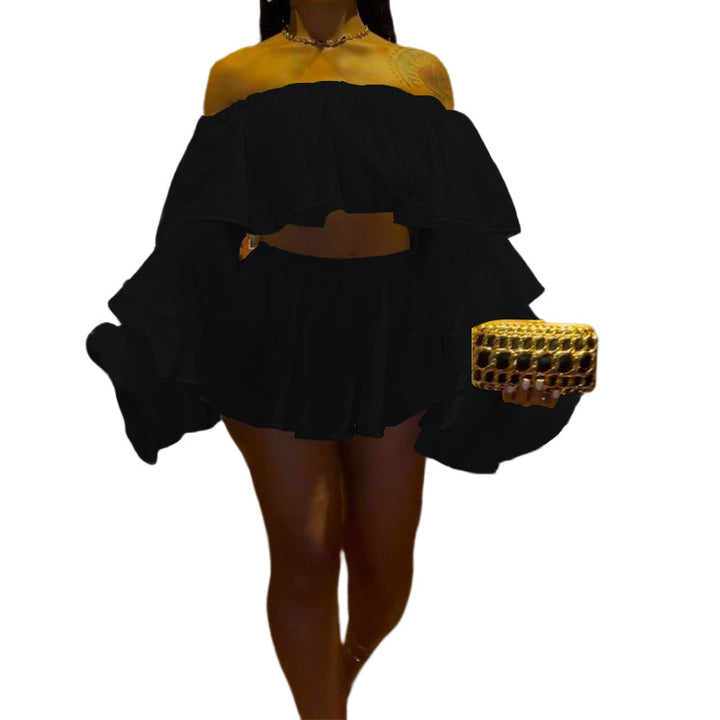 Damer Elegant Off-Shoulder Sæt med Volanter og Skørt Stilla