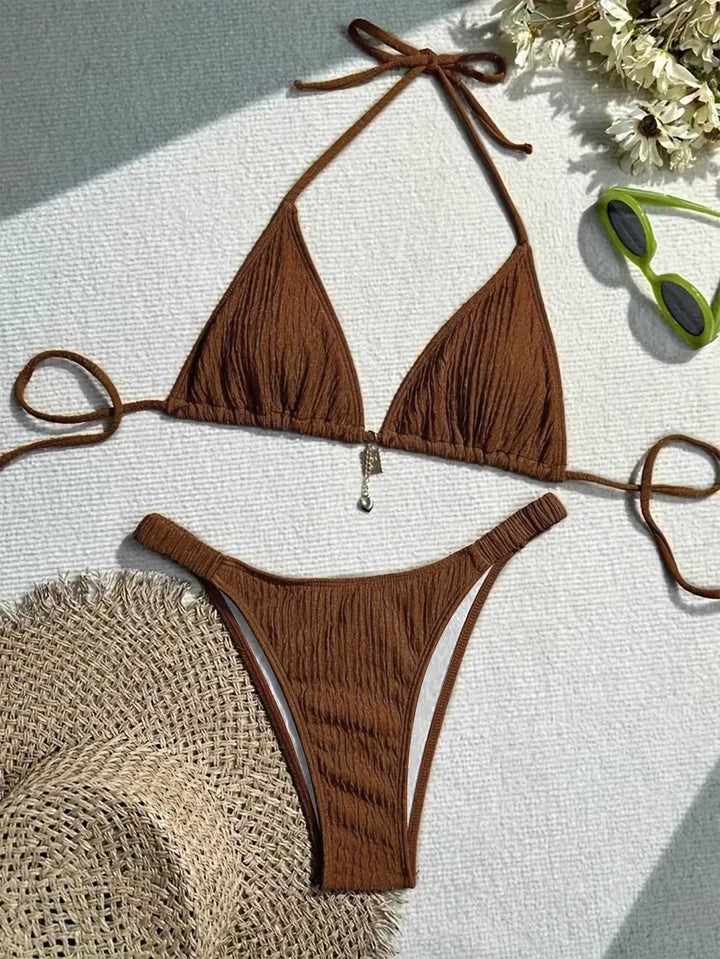 Dame triangel-bikini med bølget tekstur Skovae