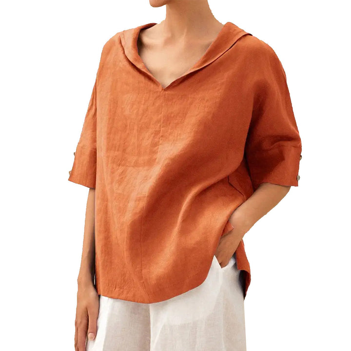 Dame afslappet linned blouse med hætte og korte ærmer Stilla