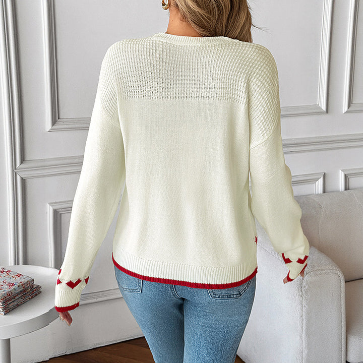 Kvinders sweater med hjerte mønster og kontrasterende detaljer Stilla