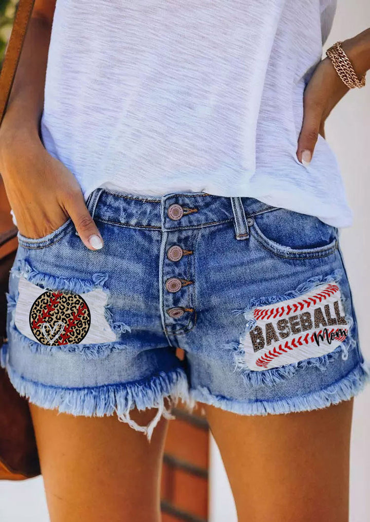 Kvindernes jeans shorts med vintage stil og flagmotiv applikationer Stilla