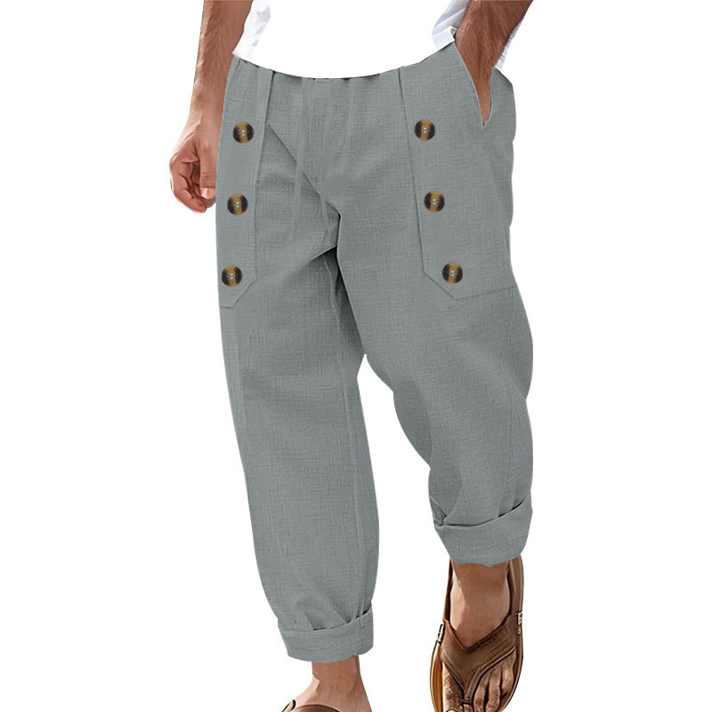 Herrer casual Cargo-bukser med dekorative knapper og elastisk talje Stilla