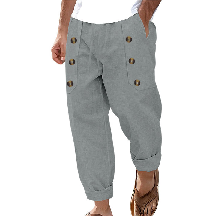 Herrer casual Cargo-bukser med dekorative knapper og elastisk talje Stilla