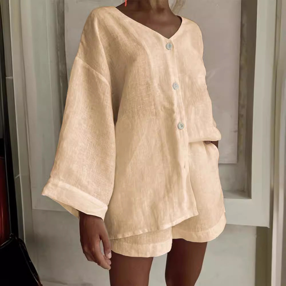 Dame afslappet sæt med løst skåret overdel og shorts Stilla