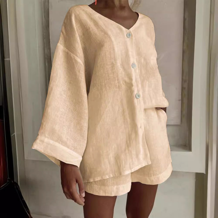Dame afslappet sæt med løst skåret overdel og shorts Stilla