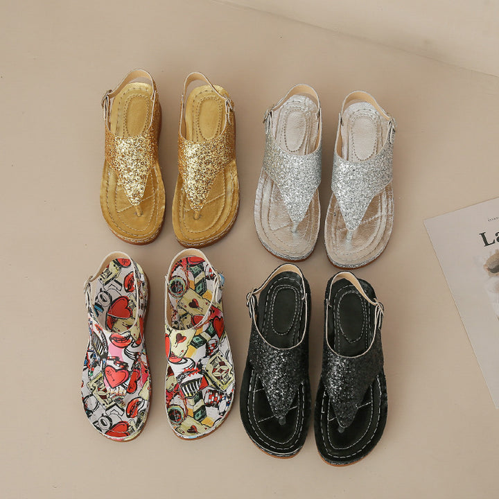 Dame komfortable tæer-deler slippers med glimmerdesign og justerbar rem Stilla
