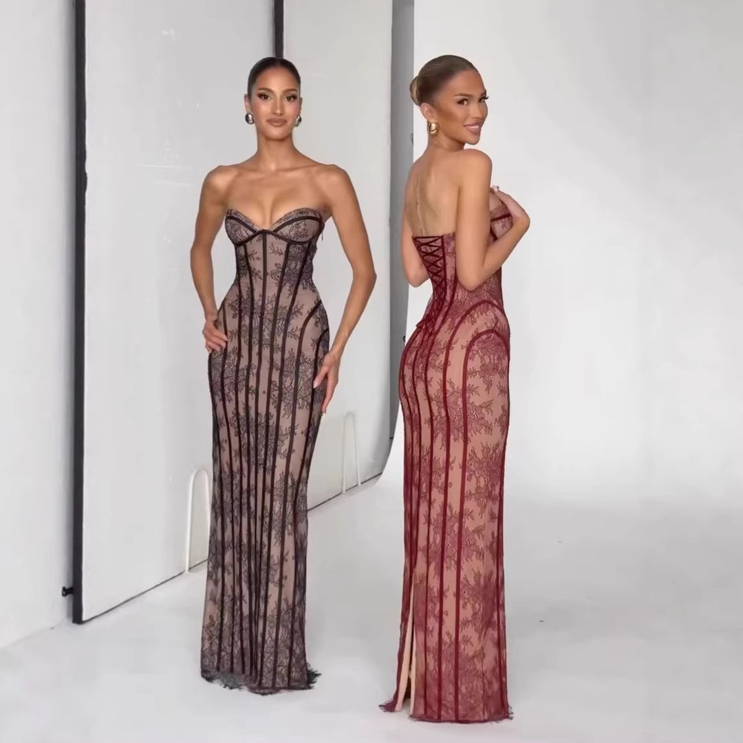 Dame figursyet spidskjole med off-shoulder design og elegant taljesnit Skovae