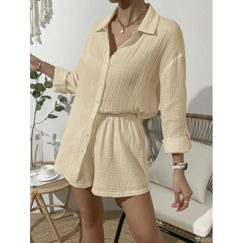 Dame luftig to-deles sæt med løs kortærmet bluse og shorts Stilla