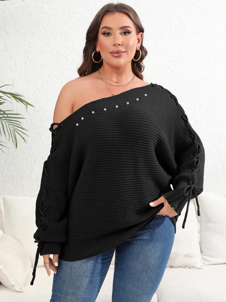 Dame Oversized Pullover med åben skulder og dekorative perler Stilla
