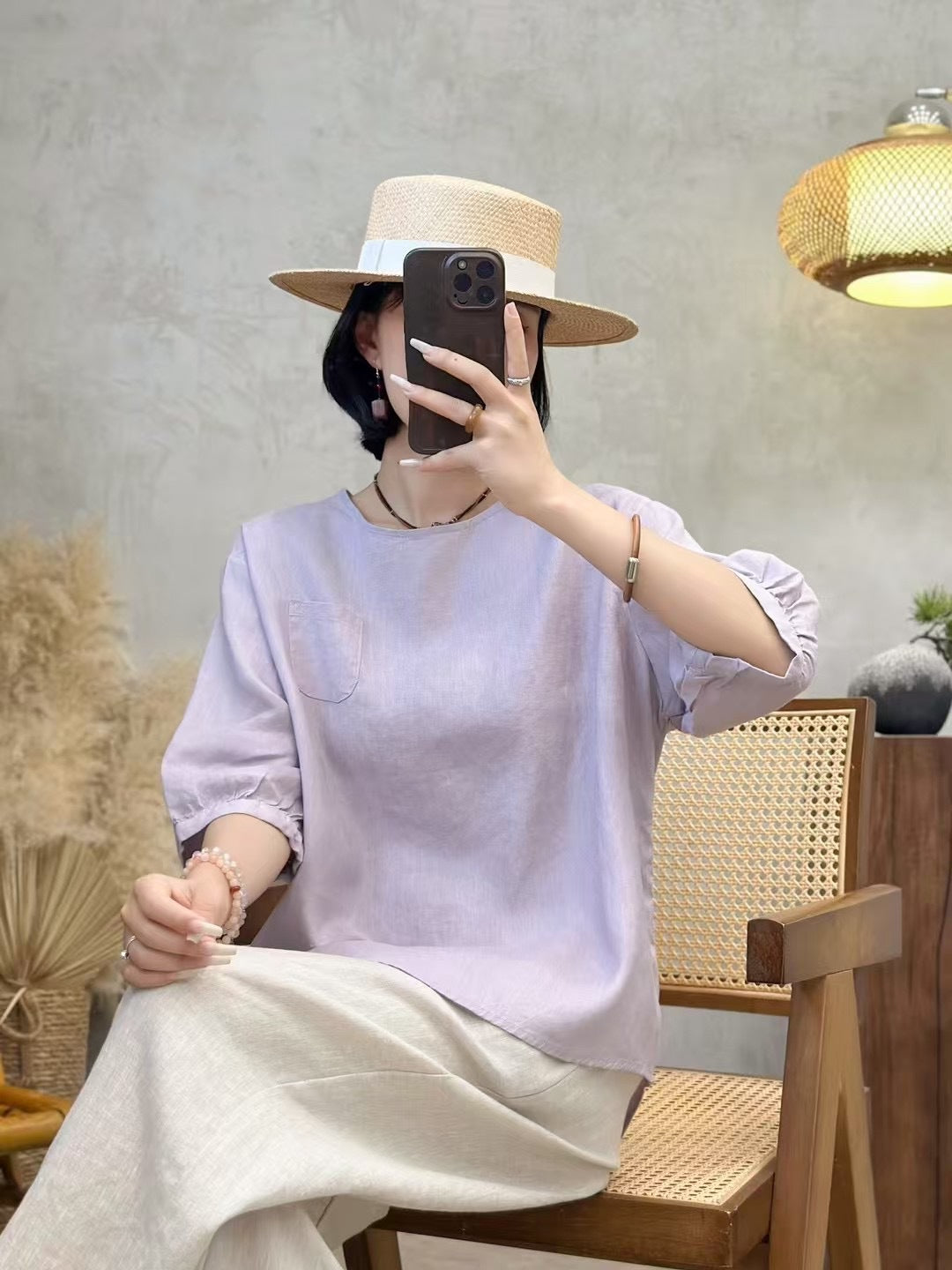 Dame Casual Pullover-T-shirt med lomme detaljer Stilla