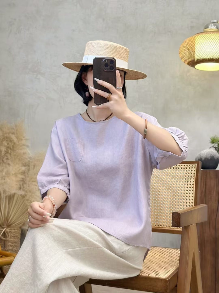 Dame Casual Pullover-T-shirt med lomme detaljer Stilla