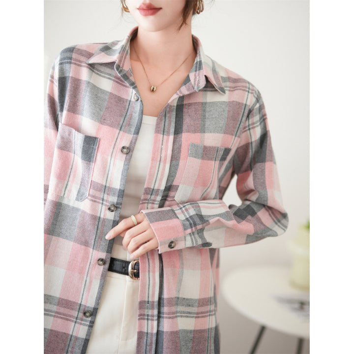 Femme Flannel Button-Up Skjorte med Lomme Stilla