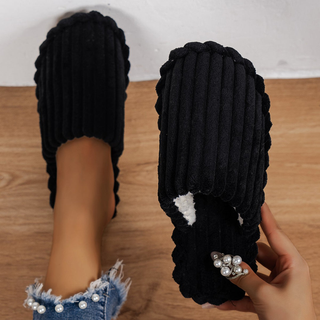 Dame Komfortable Plüschslippers med stribet design Stilla