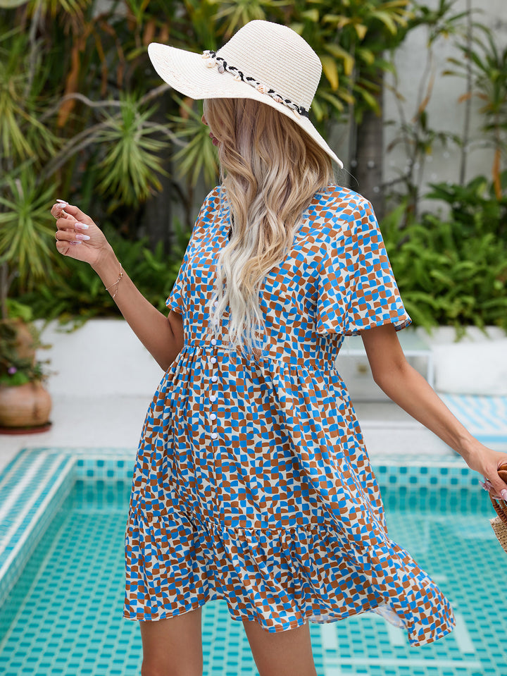 Dame Fritid Button-Up Mini Kjole med geometrisk mønster Stilla