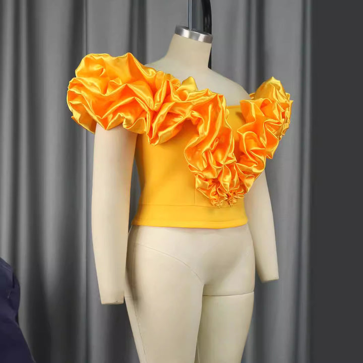 Damer Chice Bluse med voluminøse flæsedetaljer Skovae