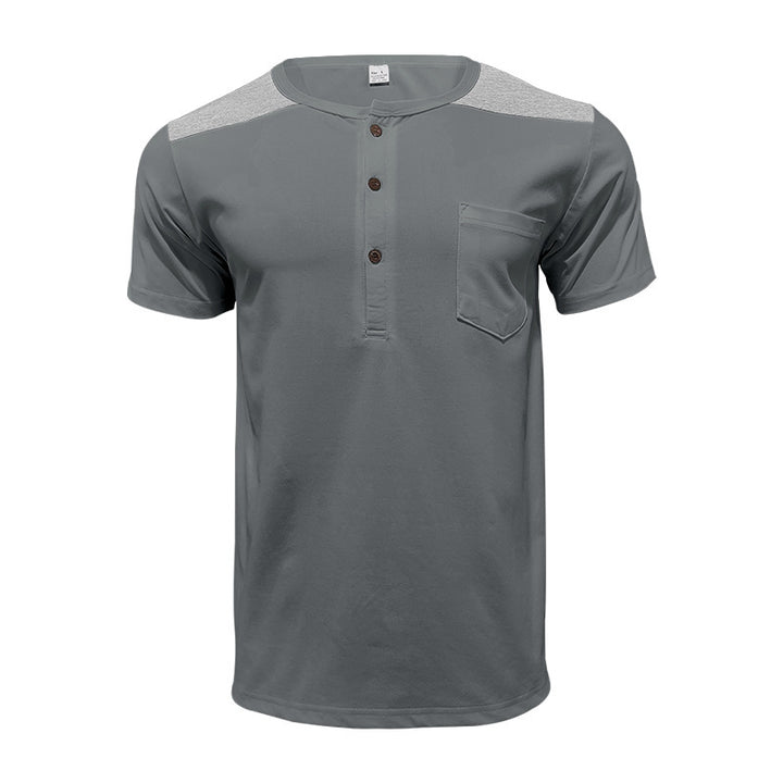 Herrer kortærmet skjorte med klassisk Henley-udskæring og moderne kontrastdesign Stilla