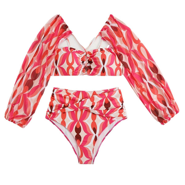 Dame bikinisæt med lange puffærmer og moderigtigt print Stilla