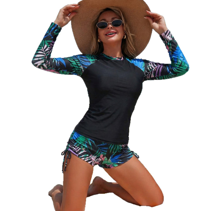 Damer Sporty Rashguard-sæt med langærmet top og smart shorts Skovae
