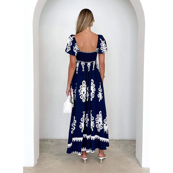 Dame maxi kjoler med elegante flæse detaljer og blomster mønster Skovae
