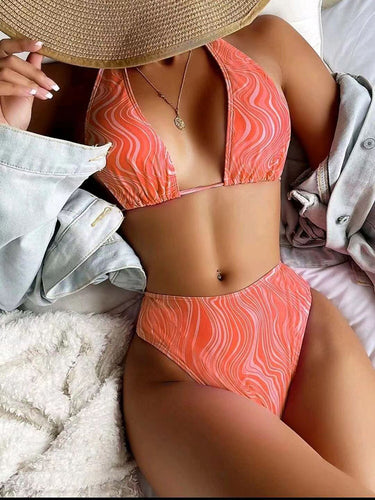 Dame triangel-bikini med høj talje og bølget design Stilla