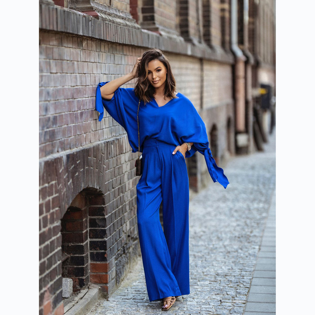 Damer Elegant Jumpsuit med Bred Ærmer og Smalt Taljebælte Skovae