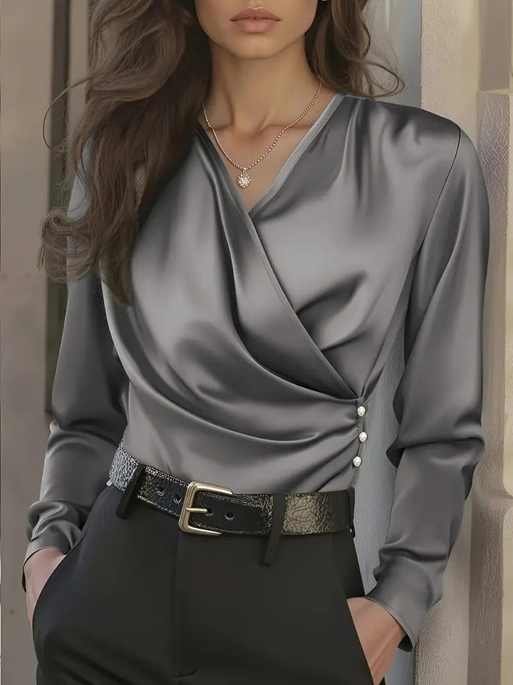 Kvinders elegante omslag bluse med knapdetaljer Stilla