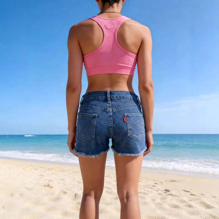 Damer casual jeansshorts med fransede kanten og høj talje Skovae