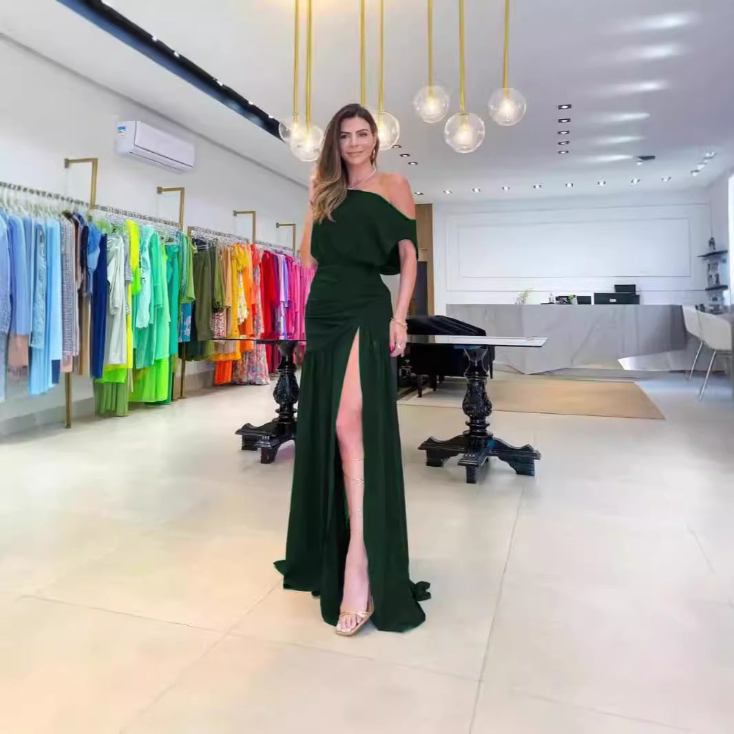Damer Asymmetrisk Maxikjole med Slids og Skulderfri Design Skovae