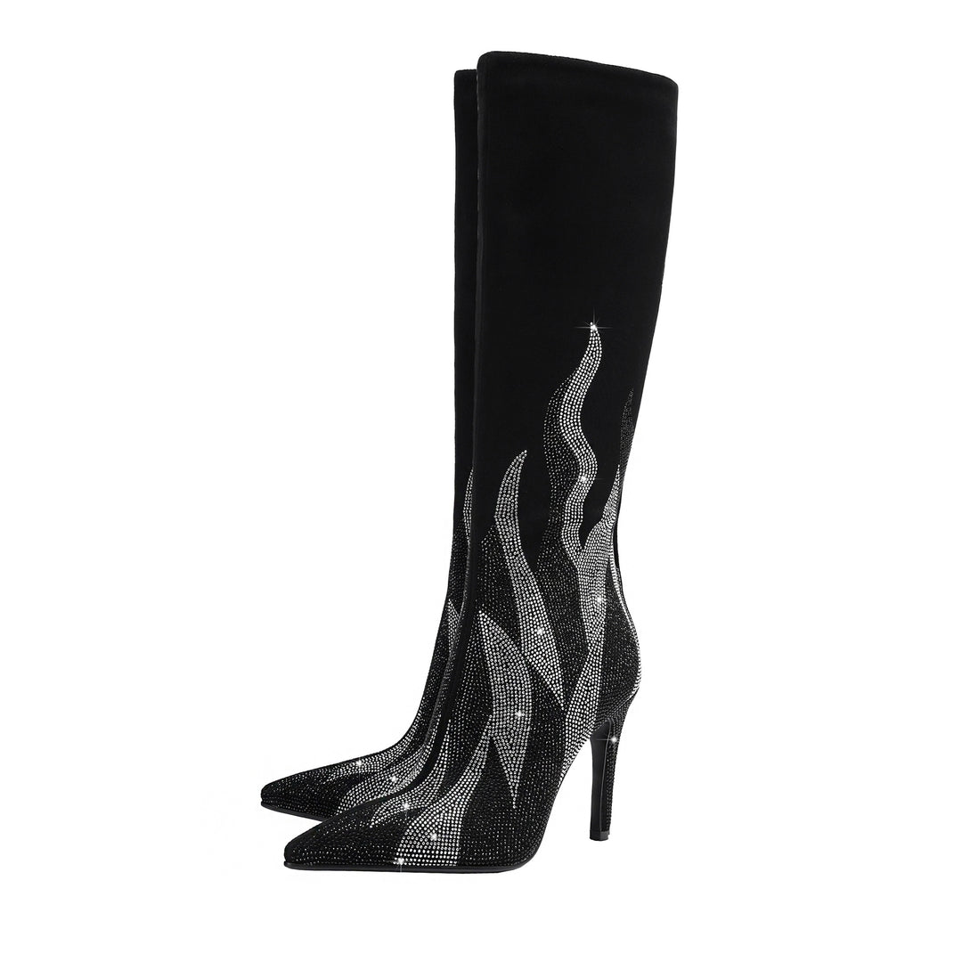 Femme Slouchy Stiletto Over-the-Knee Støvler med Krystal-Flamme-Design  Stilla